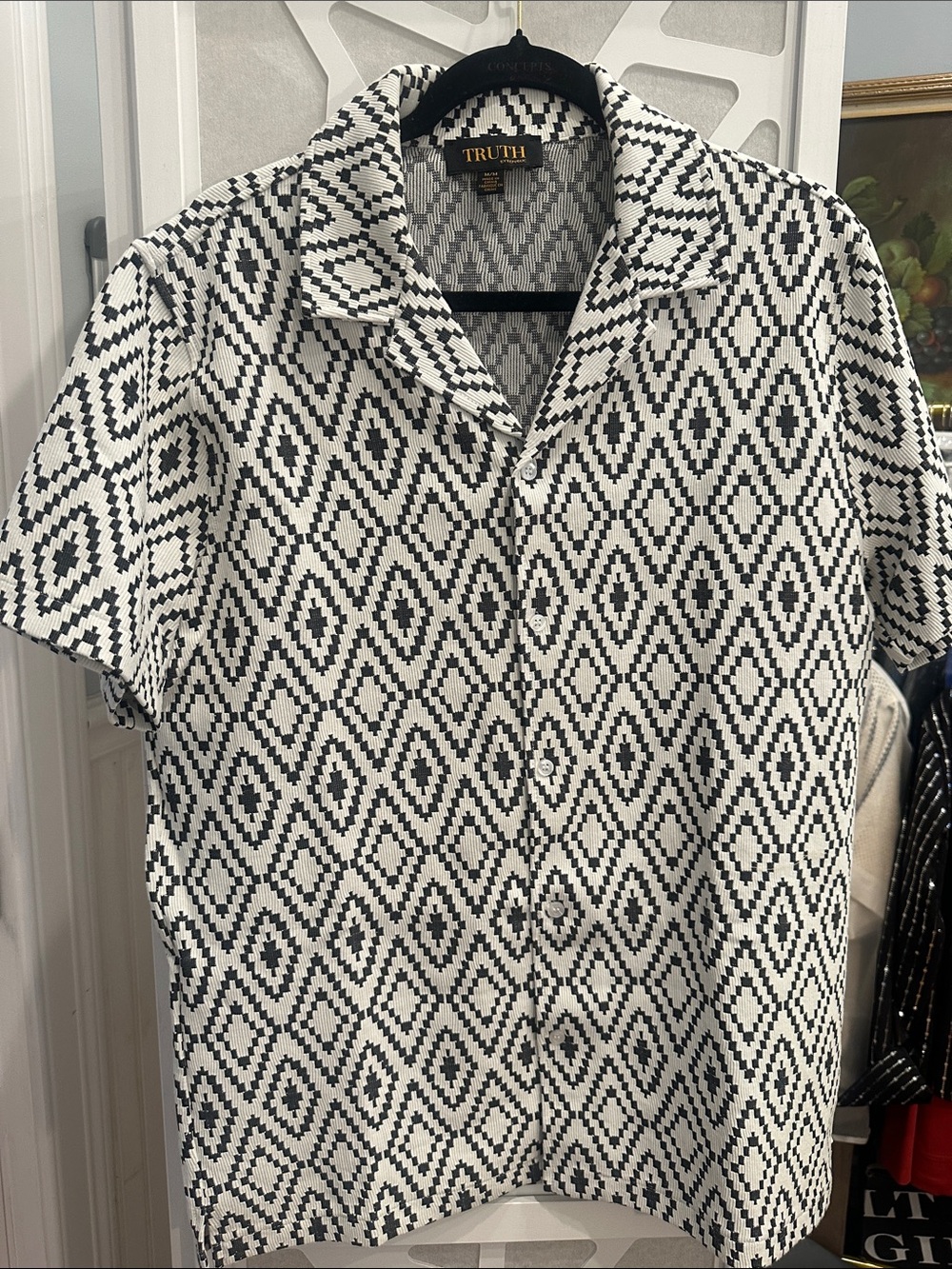 Truth Black and White Geometric Short-Sleeve Button Down
